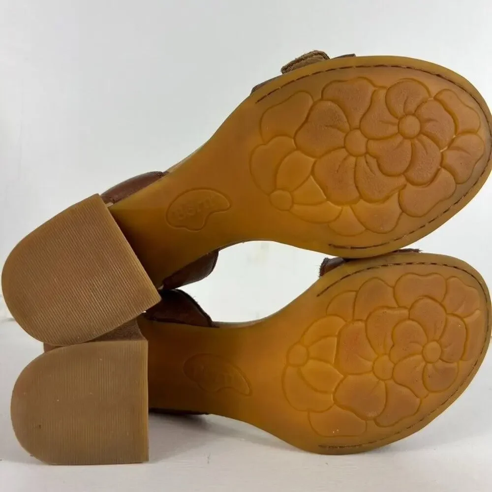 Born Sandals Women's Size 9 M Brown Tahlia Leather Stacked Heel Buckle